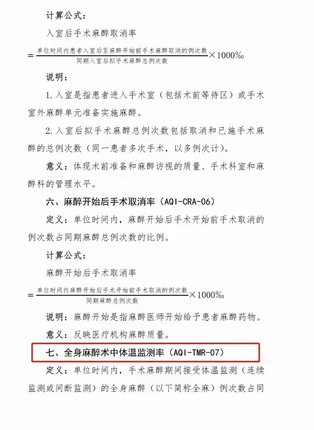全身麻醉术中体温监测率